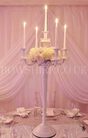 100cm White Candelabra for hire, centrepieces by Bows Hire