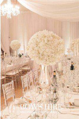 Silver Vases with Ivory Peonies & Hydrangeas for hire by Bows Hire