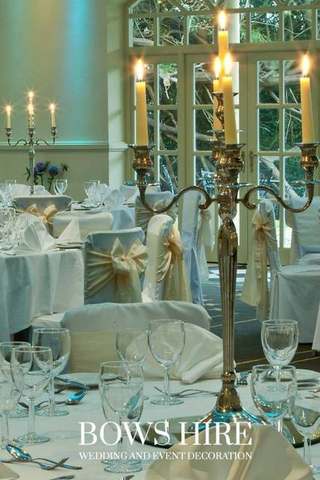 70cm Silver Candelabra for hire, centrepieces by Bows Hire