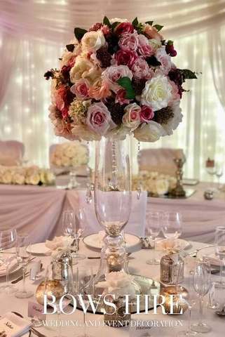 Trumpet Vase with Flowers for hire, centrepieces by Bows Hire