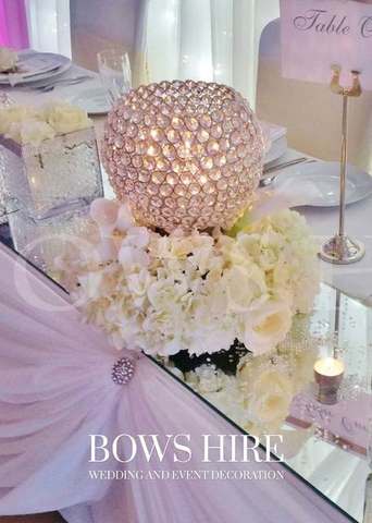 Crystal Globe with Floral Wreath for hire, centrepieces by Bows Hire