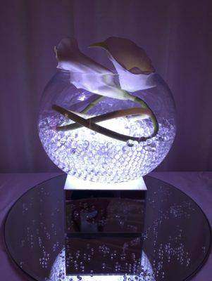 Bubble Bowl with Lilies and Light for hire by Bows Hire