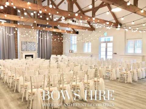 Chiffon Vertical Drop for hire, chair accessories by Bows Hire