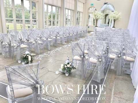 Organza/Taffeta Cross Sash for hire, chair accessories by Bows Hire