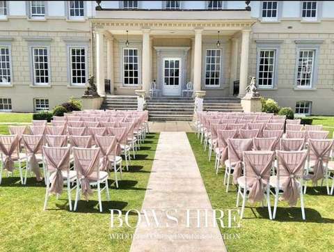 Mink Chiffon Hood for hire, chair accessories by Bows Hire