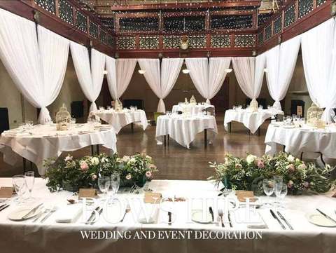 Pulled Back Wall Drapes for hire, drapery by Bows Hire