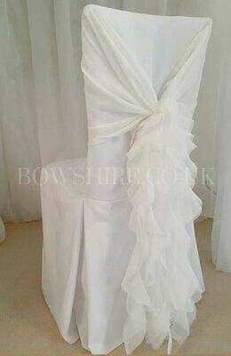 Ivory Chiffon Hood for hire by Bows Hire