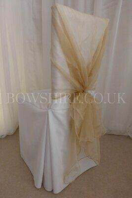 Champagne Organza Wrap for hire by Bows Hire