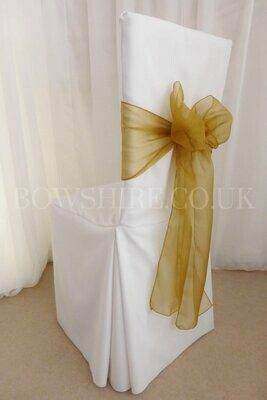 Antique Gold Organza Sash for hire by Bows Hire