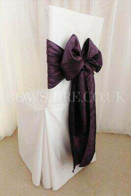 Aubergine Taffeta Sash for hire by Bows Hire