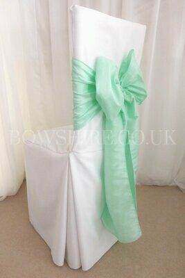 Mint Taffeta Sash for hire by Bows Hire