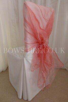 Coral Organza Wrap for hire by Bows Hire