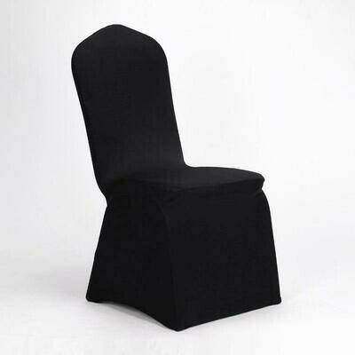 Black Lycra Stretch Chair Cover & Organza Sash for hire by Bows Hire