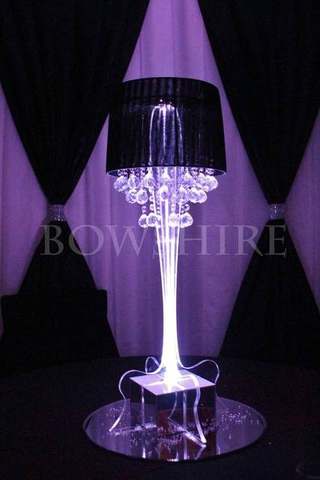 Acrylic Stand with Black Lampshade for hire, centrepieces by Bows Hire