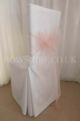White Linen Chair Cover & Organza Sash for hire, chair cover hire by Bows Hire