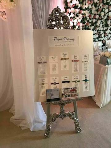 Silver Antique Easel for hire, finishing touches by Bows Hire