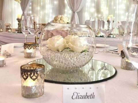 Round Mirror Plate for hire, finishing touches by Bows Hire