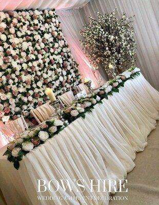 Ivory Voile Waterfall Drape for hire by Bows Hire