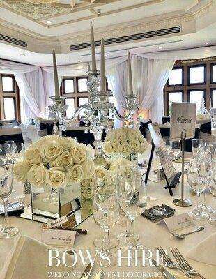 Square Mirrored Boxes with Ivory Rose Ball for hire by Bows Hire