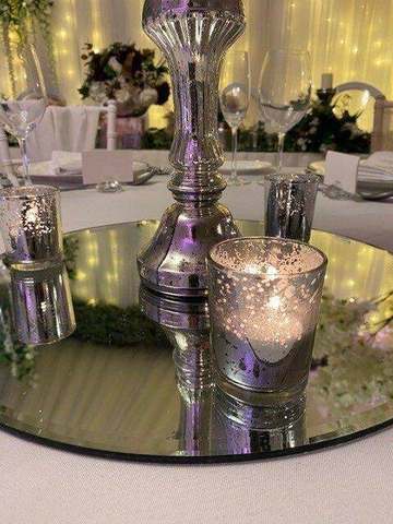 Silver Speckled Votive for hire, finishing touches by Bows Hire