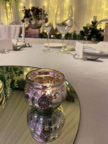 Antique Glass Tea Light Holder with Diamante for hire, finishing touches by Bows Hire