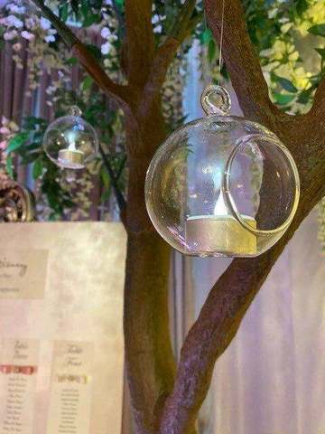 Hanging Glass Bauble for hire, finishing touches by Bows Hire