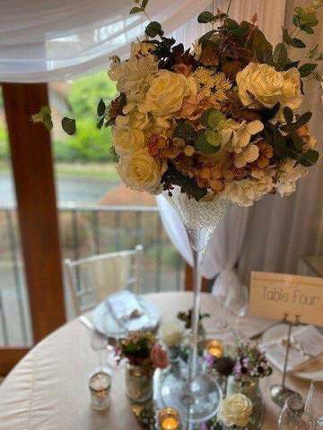 Martini Vase with Large Flora Flowers for hire, centrepieces by Bows Hire