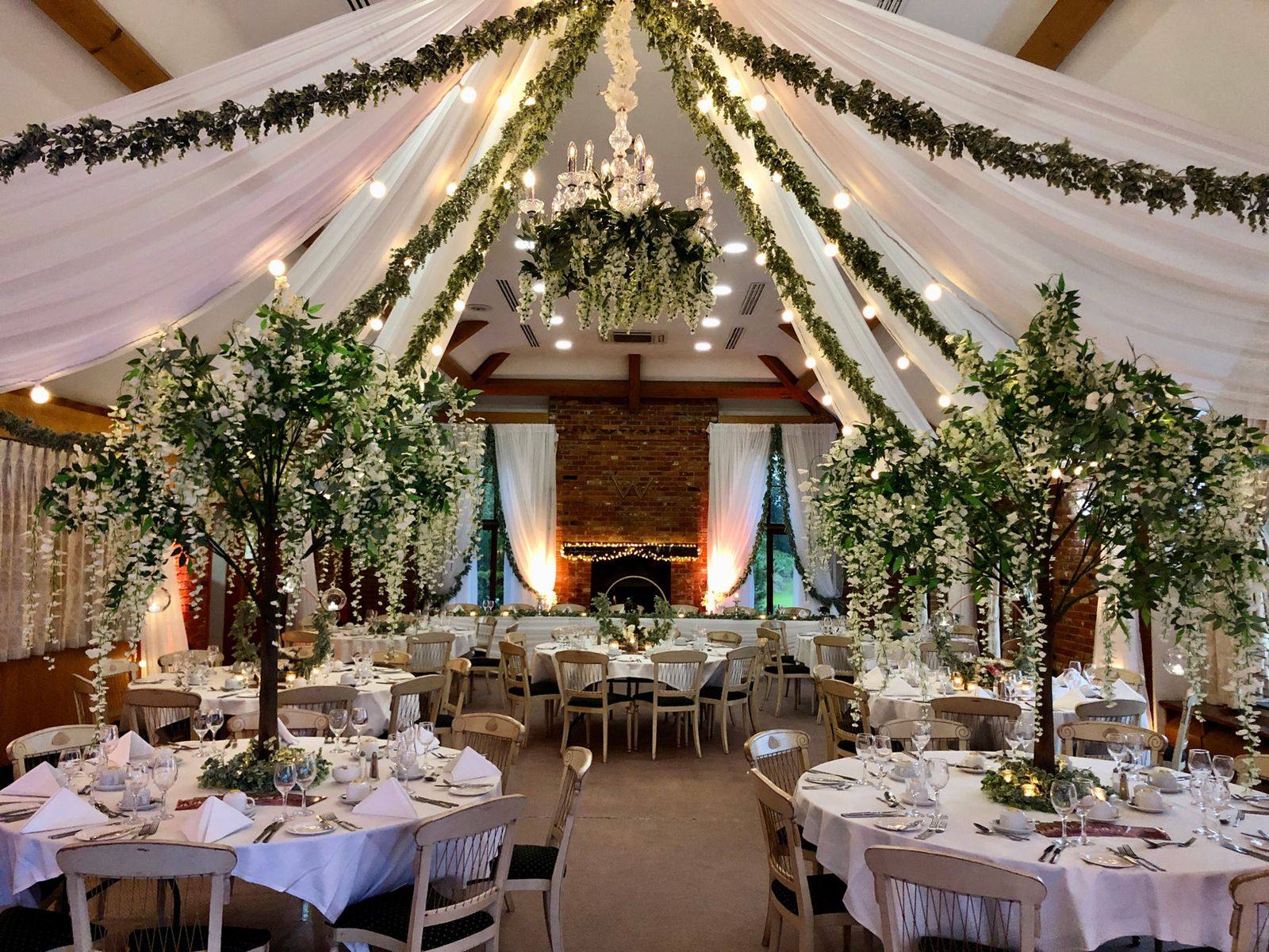 Westerham Golf Club wedding room dressed by Bows Hire