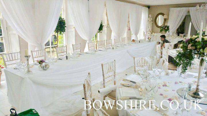 Powdermills Hotel wedding decoration by Bows Hire, photo 5