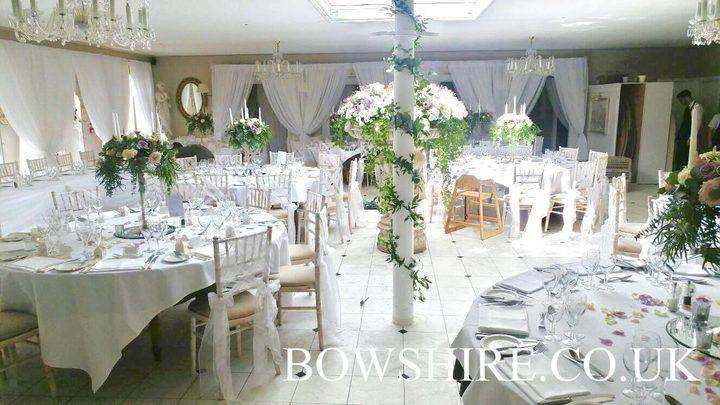 Powdermills Hotel wedding decoration by Bows Hire, photo 3